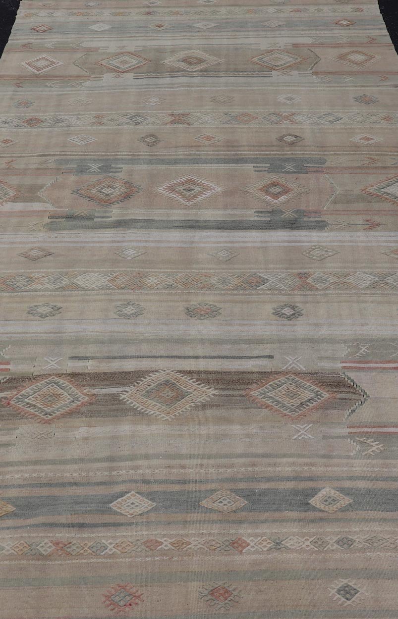 Vintage Turkish Kilim Rug with Soft Geometric Patterns and Earthy Tones - Keivan Woven ArtsEN - 15418Rug