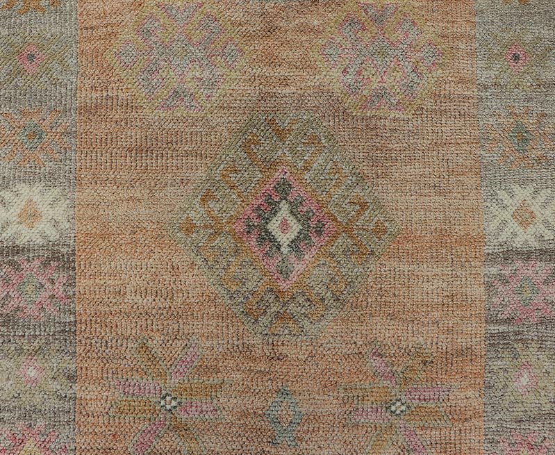 Vintage Tulu Runner in Geometric shapes and soft tones by Keivan Woven Arts Measures: 2'11 X 12'8 This Turkish Tulu runner features a series of geometric motifs and patterns by Keivan Woven Arts, rug number EN - 15519. The vintage Tulu run... - Keivan Woven ArtsEN - 15519 - 26532Rug