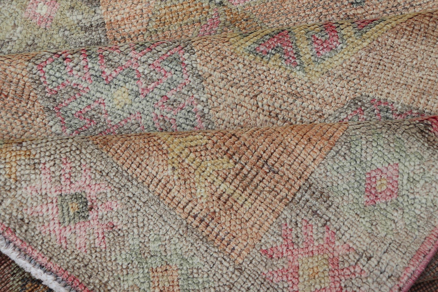 Vintage Tulu Runner in Geometric shapes and soft tones by Keivan Woven Arts Measures: 2'11 X 12'8 This Turkish Tulu runner features a series of geometric motifs and patterns by Keivan Woven Arts, rug number EN - 15519. The vintage Tulu run... - Keivan Woven ArtsEN - 15519 - 26532Rug