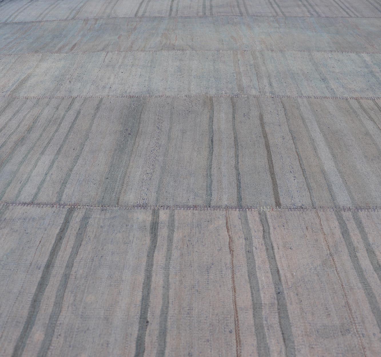 Vintage Turkish Kilim Rug with Subtle Striped Patterns in Muted Tones - Keivan Woven ArtsEN - 15545Rug