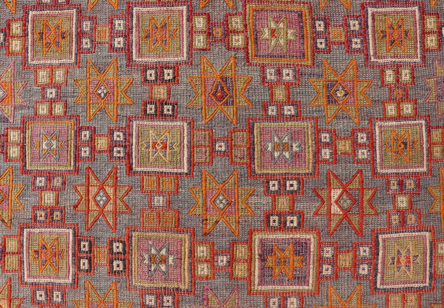 Vintage Turkish Kilim Rug with Intricate Geometric Motifs and Vibrant Hues - Keivan Woven ArtsEN - 15776Rug