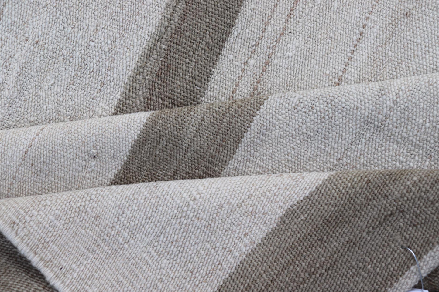 Neutral Toned Vintage Turkish Kilim Rug with Broad Stripes - Keivan Woven ArtsEN - 15884Rug