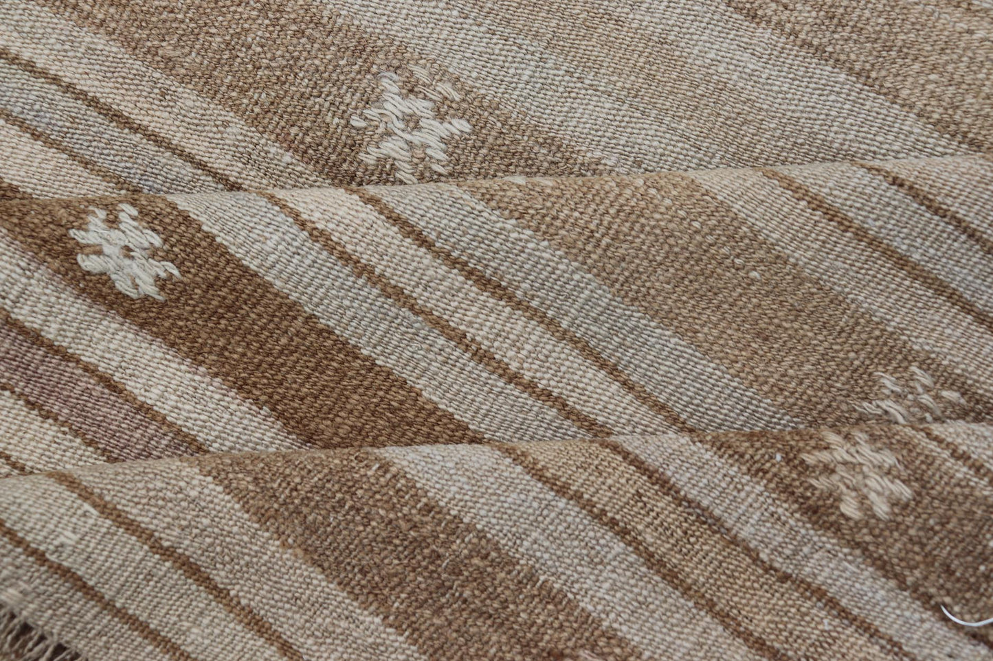 Warm Toned Vintage Turkish Kilim Runner with Beige and Brown Stripes - Keivan Woven ArtsEN - 15885Rug