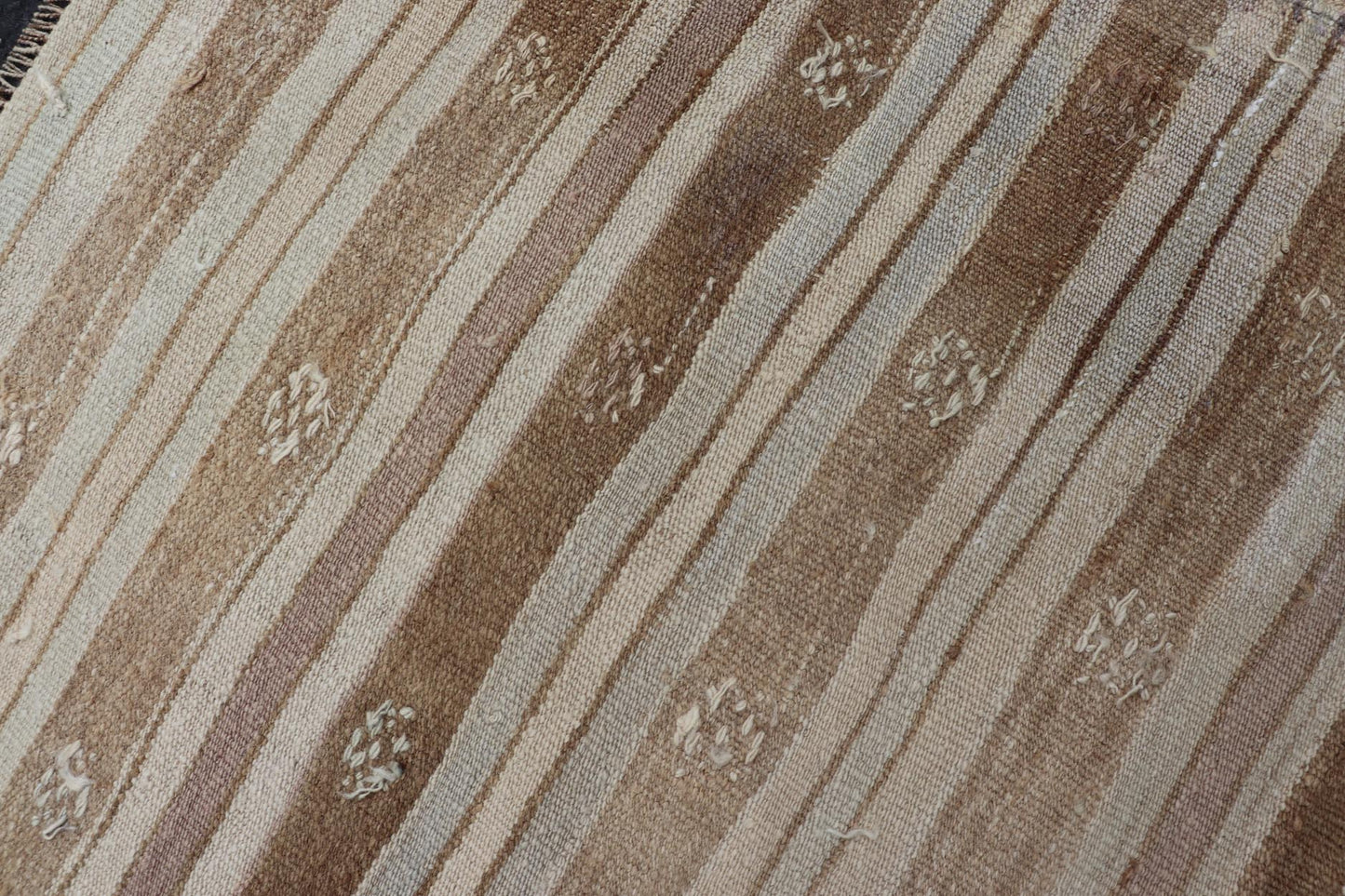Warm Toned Vintage Turkish Kilim Runner with Beige and Brown Stripes - Keivan Woven ArtsEN - 15885Rug