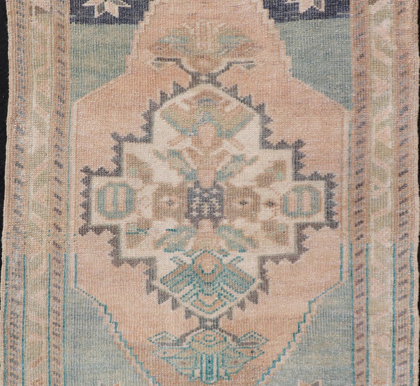 Vintage Turkish Oushak Rug with All - Over Sub - Geometric Medallion Design Keivan Woven Arts / rug EN - 15907, country of origin / type: Turkey / Oushak, circa 1950 Measures: 2'1 x 2'10 - Keivan Woven ArtsEN - 15907 - 24067Rug