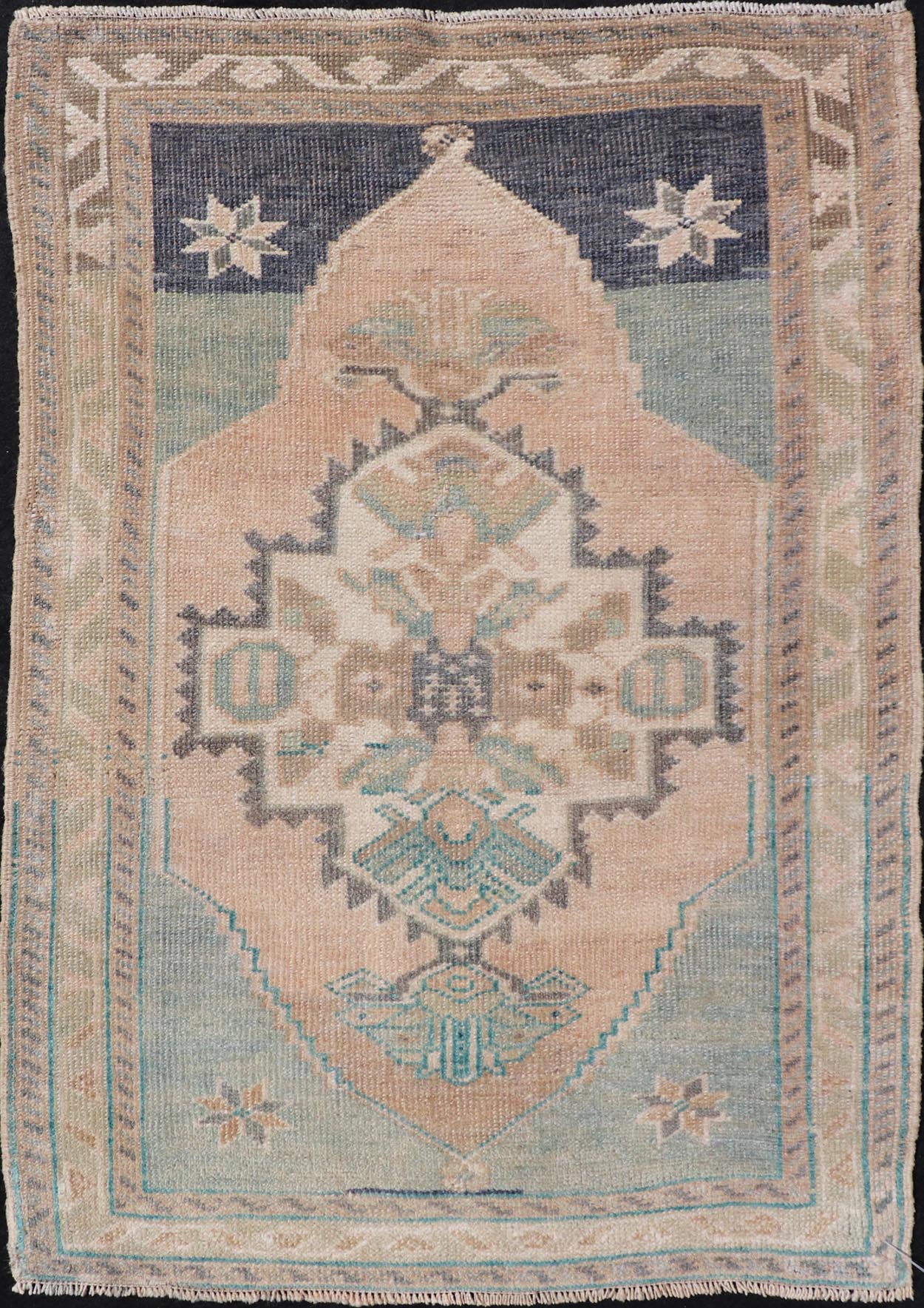 Vintage Turkish Oushak Rug with All - Over Sub - Geometric Medallion Design Keivan Woven Arts / rug EN - 15907, country of origin / type: Turkey / Oushak, circa 1950 Measures: 2'1 x 2'10 - Keivan Woven ArtsEN - 15907 - 24067Rug