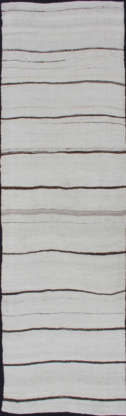 Minimalist Design Vintage Turkish Kilim Runner with Off white, Brown and Ivory. Keivan Woven Arts / rug EN - 16, country of origin / type: Turkey / Kilim, circa 1950 Measures: 2' x 8' This flat - woven Kilim runner from Turkey features an un... - Keivan Woven ArtsEN - 16 - 12585Rug