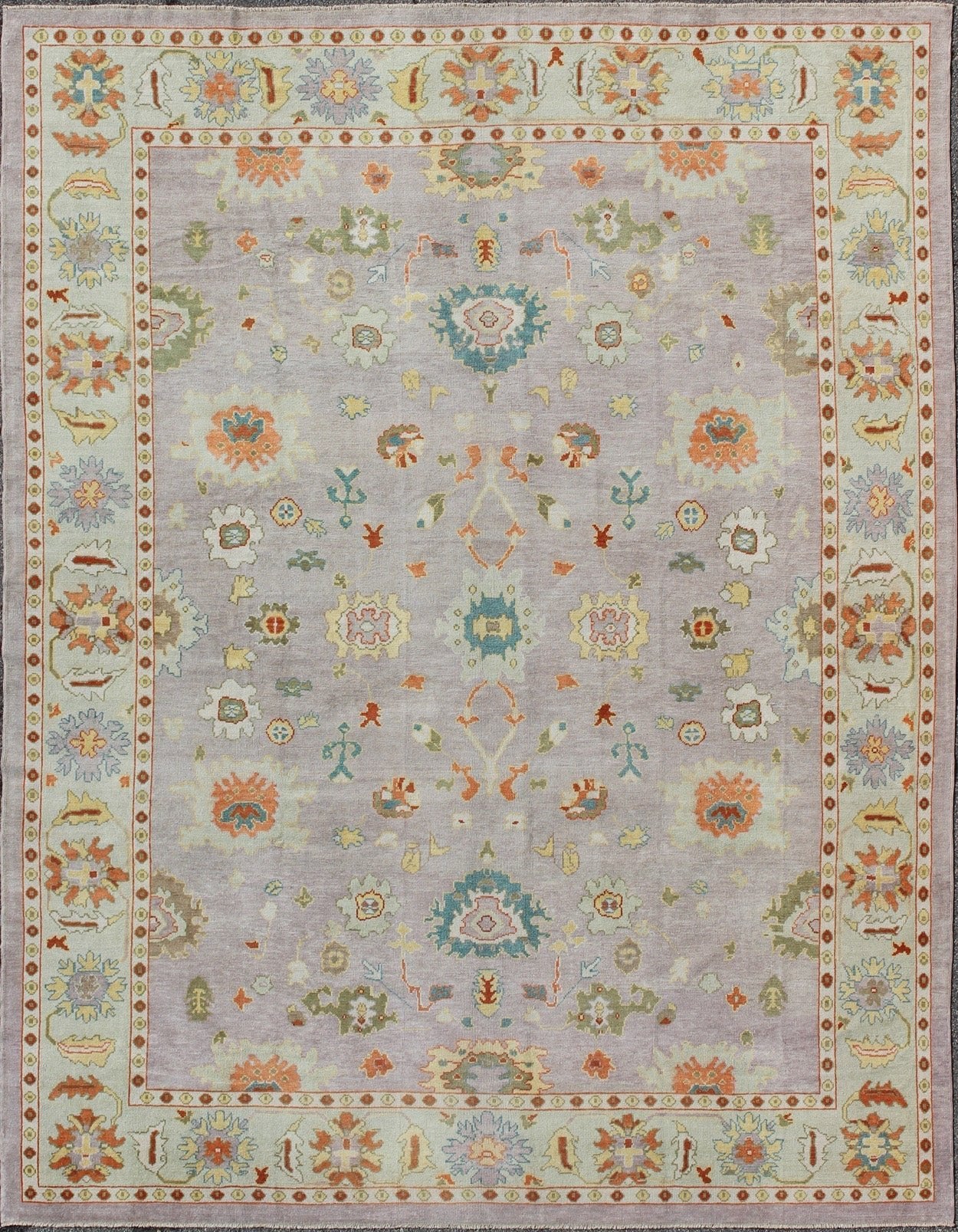 Large Turkish Oushak Rug with Colorful Palette and All - Over Design. Colorful Turkish Oushak Rug With All - Over Flower Design in Lavender, Light Green. kwarugs Large Turkish Oushak rug with colorful palette and all - over design, rug en - 165062, coun... - Keivan Woven ArtsEN - 165062 - 9012
