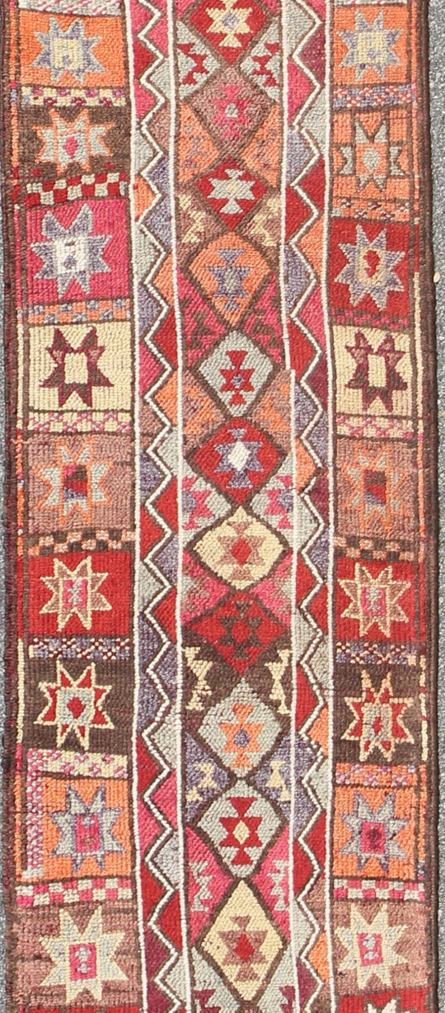 Multicolored Midcentury Turkish Kurdish Oushak runner with diamonds and Stars, rug en - 165398, country of origin / type: Iran / Kurdish Oushak, circa 1950 This Kurdish tribal rug was woven by Kurdish weavers in western Persia. The emphasis with t... - Keivan Woven ArtsEN - 165398 - 9032Rug