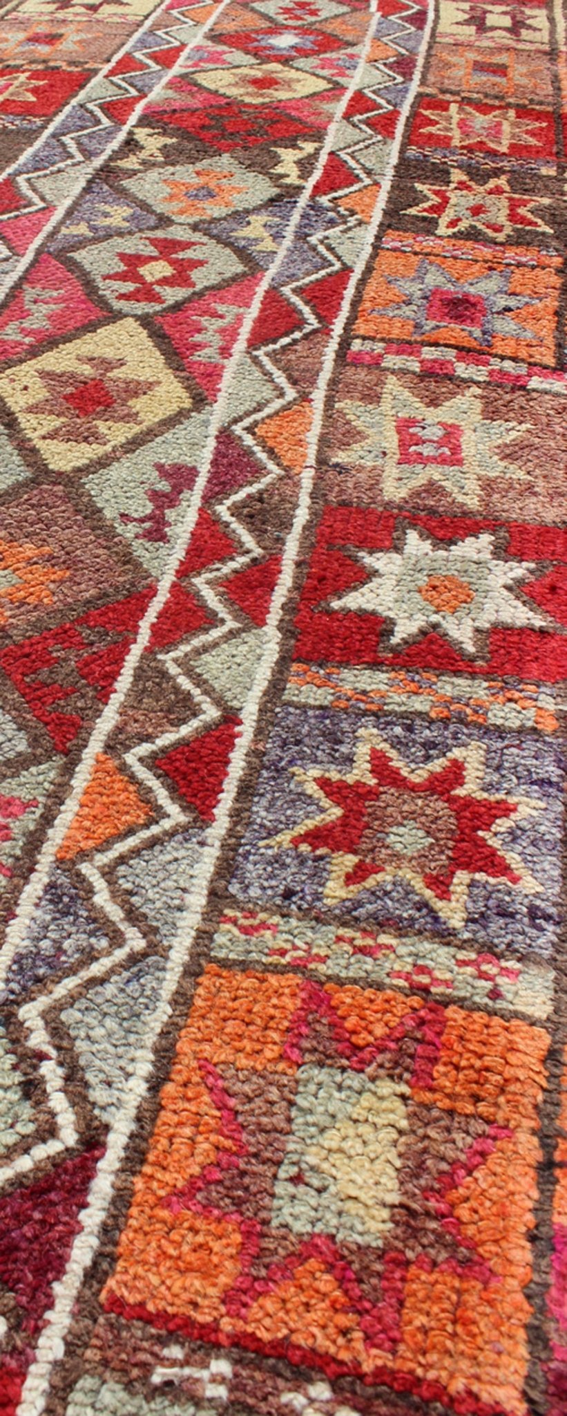 Multicolored Midcentury Turkish Kurdish Oushak runner with diamonds and Stars, rug en - 165398, country of origin / type: Iran / Kurdish Oushak, circa 1950 This Kurdish tribal rug was woven by Kurdish weavers in western Persia. The emphasis with t... - Keivan Woven ArtsEN - 165398 - 9032Rug