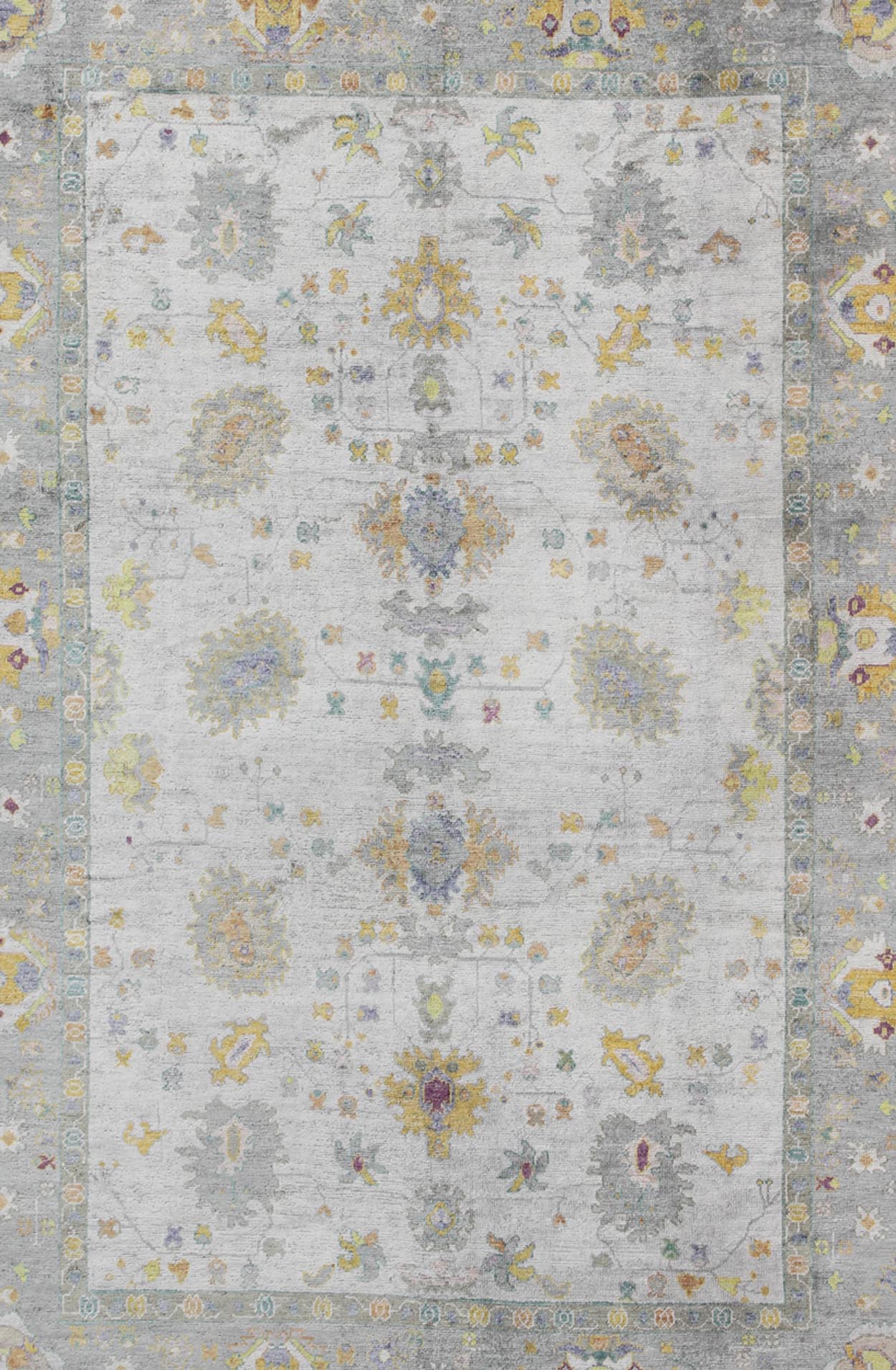 Keivan Woven Arts Turkish Oushak Rug With Hand Spun Wool in Gray Border, Ivory, Yellow Turkish Oushak Rug with Neutral Color Palette and All - Over Flower Design Measures: 10'2 x 14' Turkish Oushak Rug with Neutral Color Palette and Al... - Keivan Woven ArtsEN - 165632 - 9452Rug