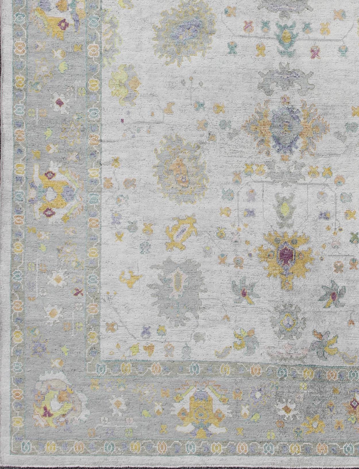 Keivan Woven Arts Turkish Oushak Rug With Hand Spun Wool in Gray Border, Ivory, Yellow Turkish Oushak Rug with Neutral Color Palette and All - Over Flower Design Measures: 10'2 x 14' Turkish Oushak Rug with Neutral Color Palette and Al... - Keivan Woven ArtsEN - 165632 - 9452Rug