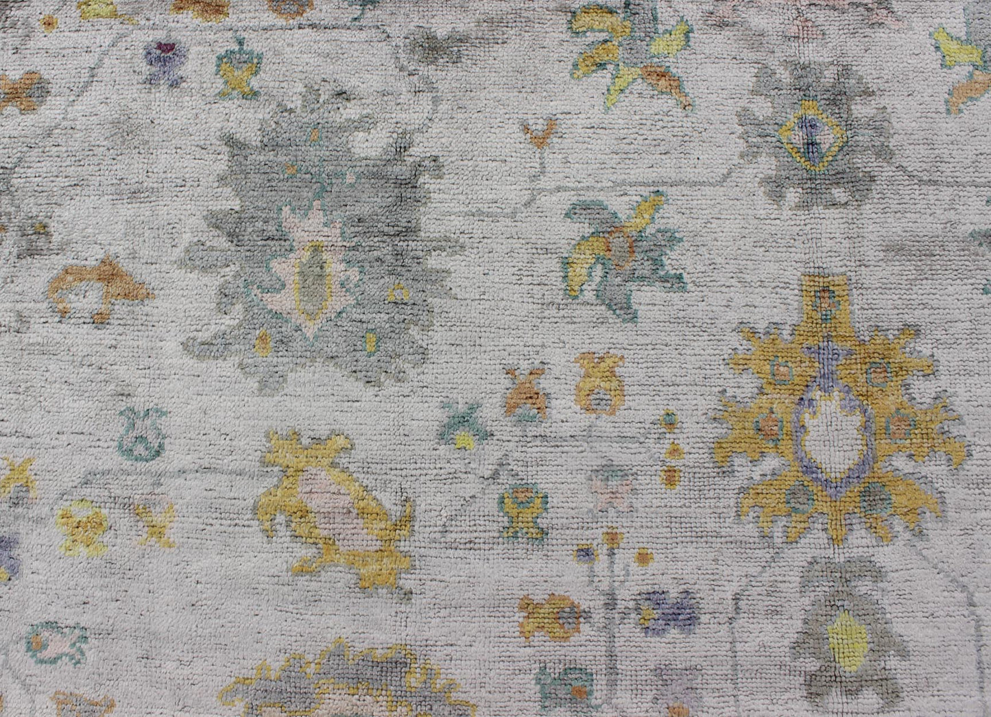Keivan Woven Arts Turkish Oushak Rug With Hand Spun Wool in Gray Border, Ivory, Yellow Turkish Oushak Rug with Neutral Color Palette and All - Over Flower Design Measures: 10'2 x 14' Turkish Oushak Rug with Neutral Color Palette and Al... - Keivan Woven ArtsEN - 165632 - 9452Rug