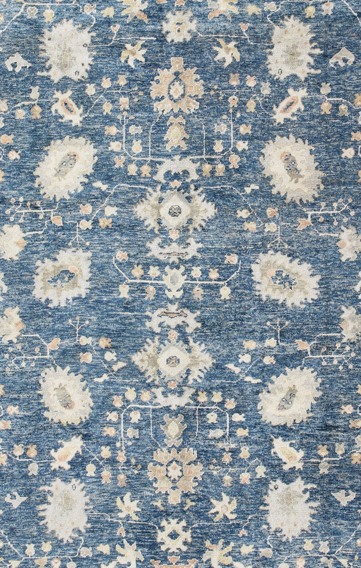 Turkish Oushak Rug in Blue Background, Neutral Colors and All - Over Design kwarugs Turkish Oushak rug in blue background with neutral color palette and all - over flower design, rug en - 165651, country of origin / type: Turkey / Oushak This t... - Keivan Woven ArtsEN - 165651 - 9050Rug