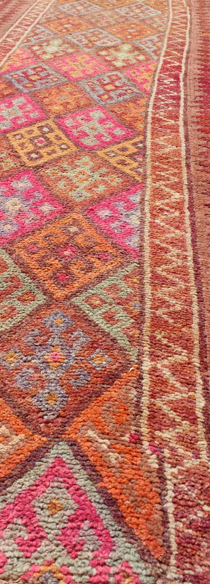 Vintage Turkish Oushak runner with medallion design in brown tones with hints of teal, rug en - 165654, country of origin / type: Turkey / Oushak, circa 1950. This beautiful vintage Oushak runner from 1950s Turkey features a Classic Oushak design,... - Keivan Woven ArtsEN - 165654 - 9458Rug
