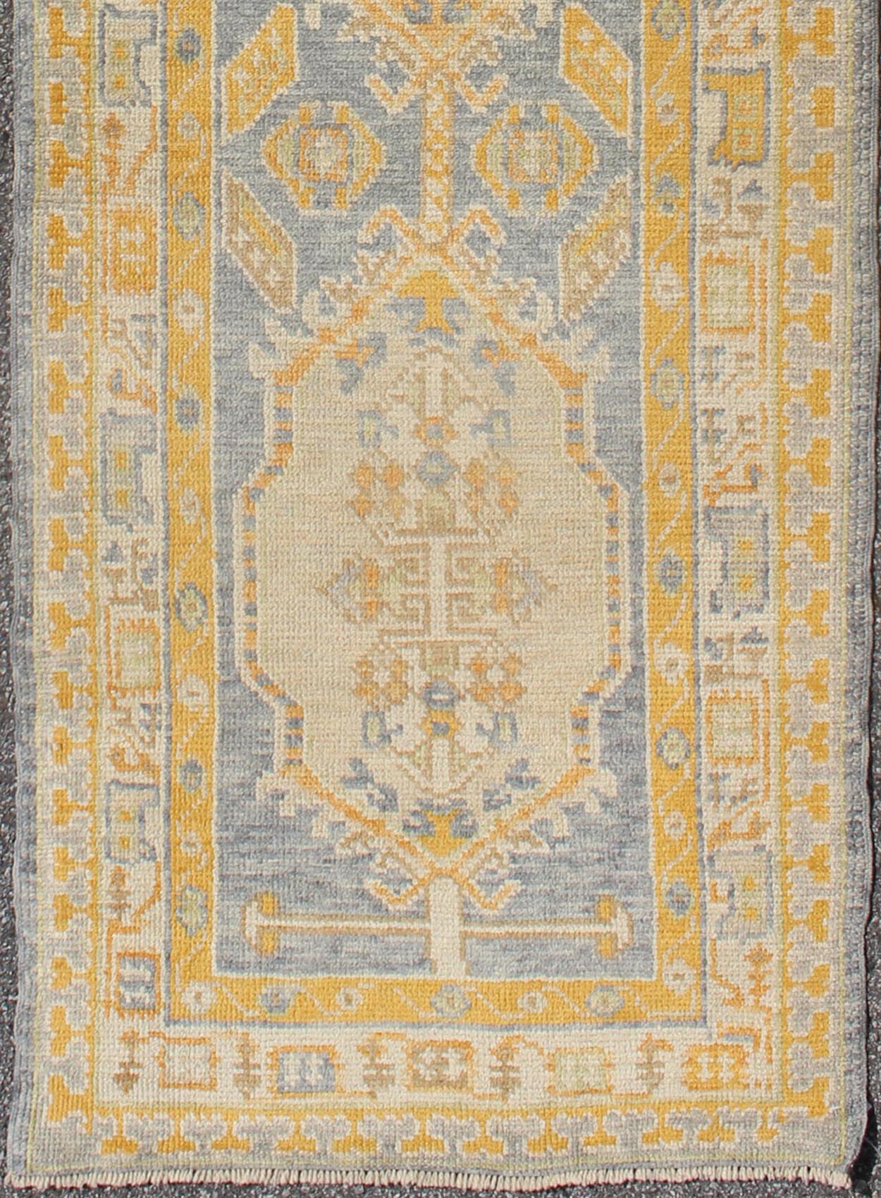 Traditional Turkish Oushak Runner with Medallions in Orange & Blue Turkish Oushak runner with traditional medallions and elegant traditional medallion design, Keivan Woven Arts, rug en - 165661, country of origin / type: Turkey / Oushak Wit... - Keivan Woven ArtsEN - 165661 - 9064Rug