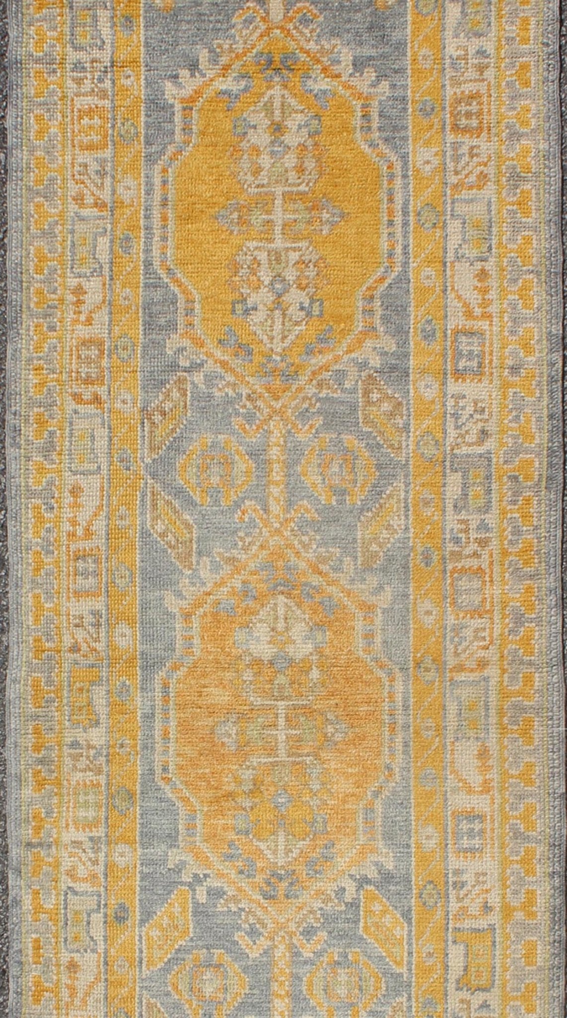 Traditional Turkish Oushak Runner with Medallions in Orange & Blue Turkish Oushak runner with traditional medallions and elegant traditional medallion design, Keivan Woven Arts, rug en - 165661, country of origin / type: Turkey / Oushak Wit... - Keivan Woven ArtsEN - 165661 - 9064Rug