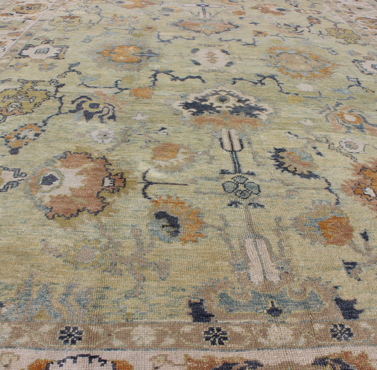 Turkish Oushak Rug with Neutral Color Palette and All - Over Flower Design Turkish Oushak rug with neutral color palette and all - over flower design. Keivan Woven Arts / rug EN - 165700, country of origin / type: Turkey / Oushak Measures: 10'9 x 1... - Keivan Woven ArtsEN - 165700 - 9080Rug