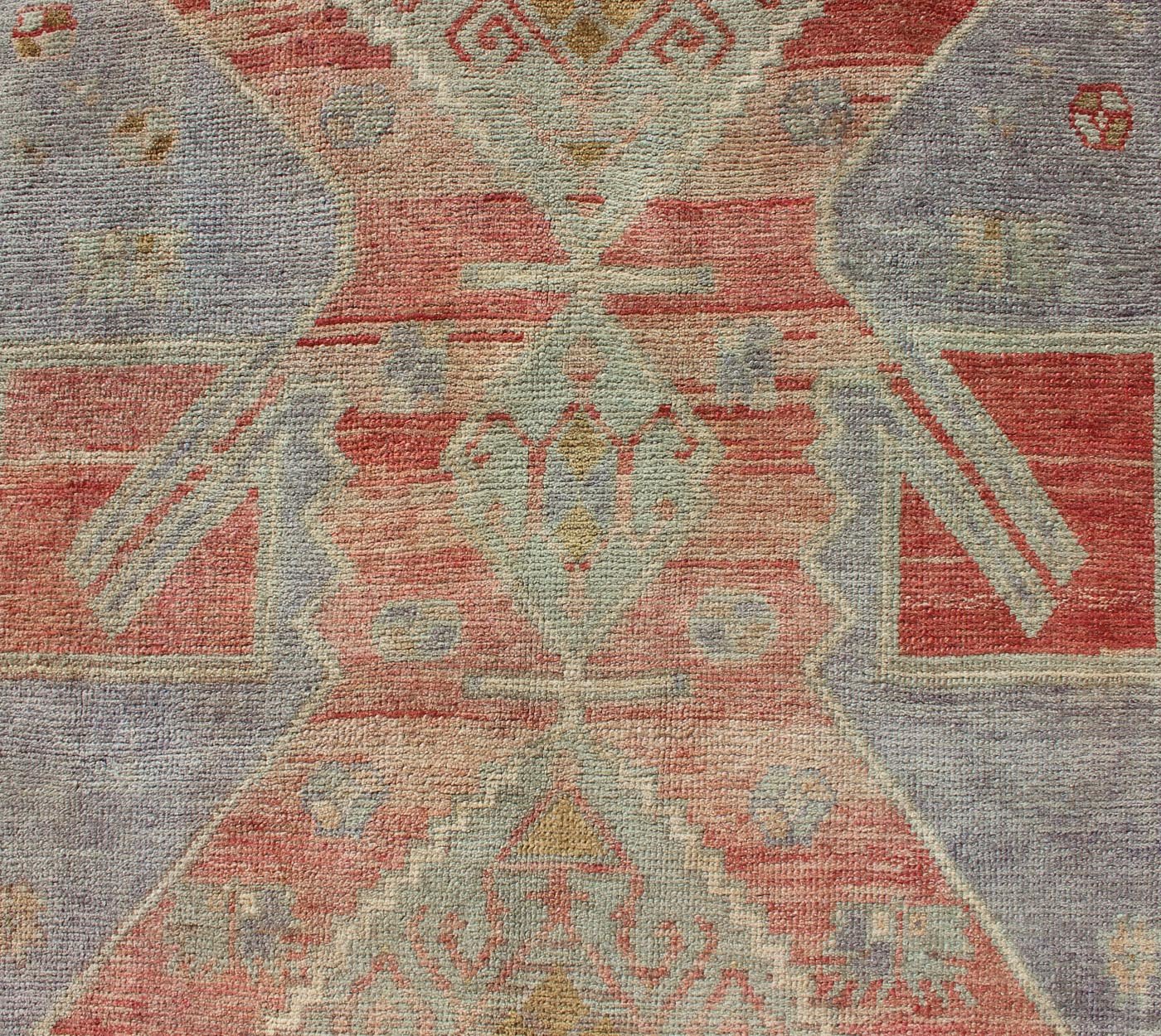 Vintage Turkish Oushak Runner with Medallions in Acid Green, Blue, Red and Green Colorful Dual medallion vintage Oushak gallery runner from Turkey with Medallions. Keivan Woven Arts / rug EN - 165986, country of origin / type: Turkey / Oushak, cir... - Keivan Woven ArtsEN - 165986 - 12691Rug