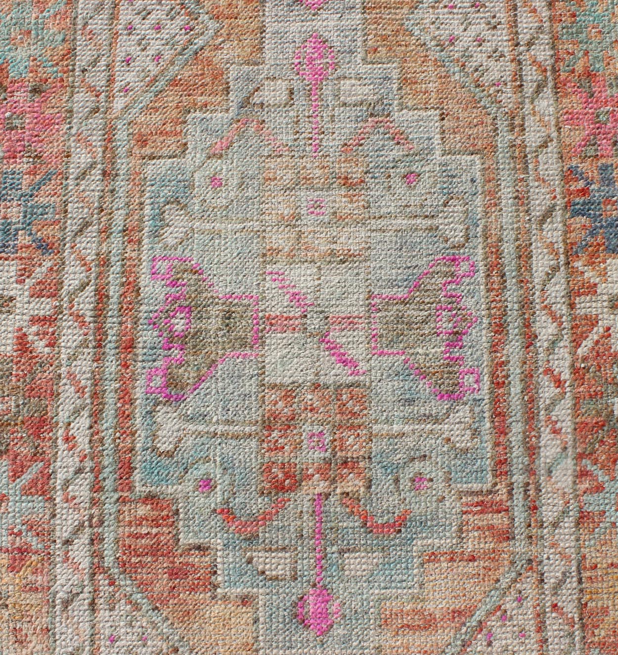 Vintage Turkish Oushak Geometric Runner With in Light Orange and Multi Colors Oushak Vintage Rug from Turkey with Multi - Colored Medallion Design, rug en - 165996, country of origin / type: Turkey / Oushak, circa 1930 This vintage Turkish Ou... - Keivan Woven ArtsEN - 165996 - 9520Rug
