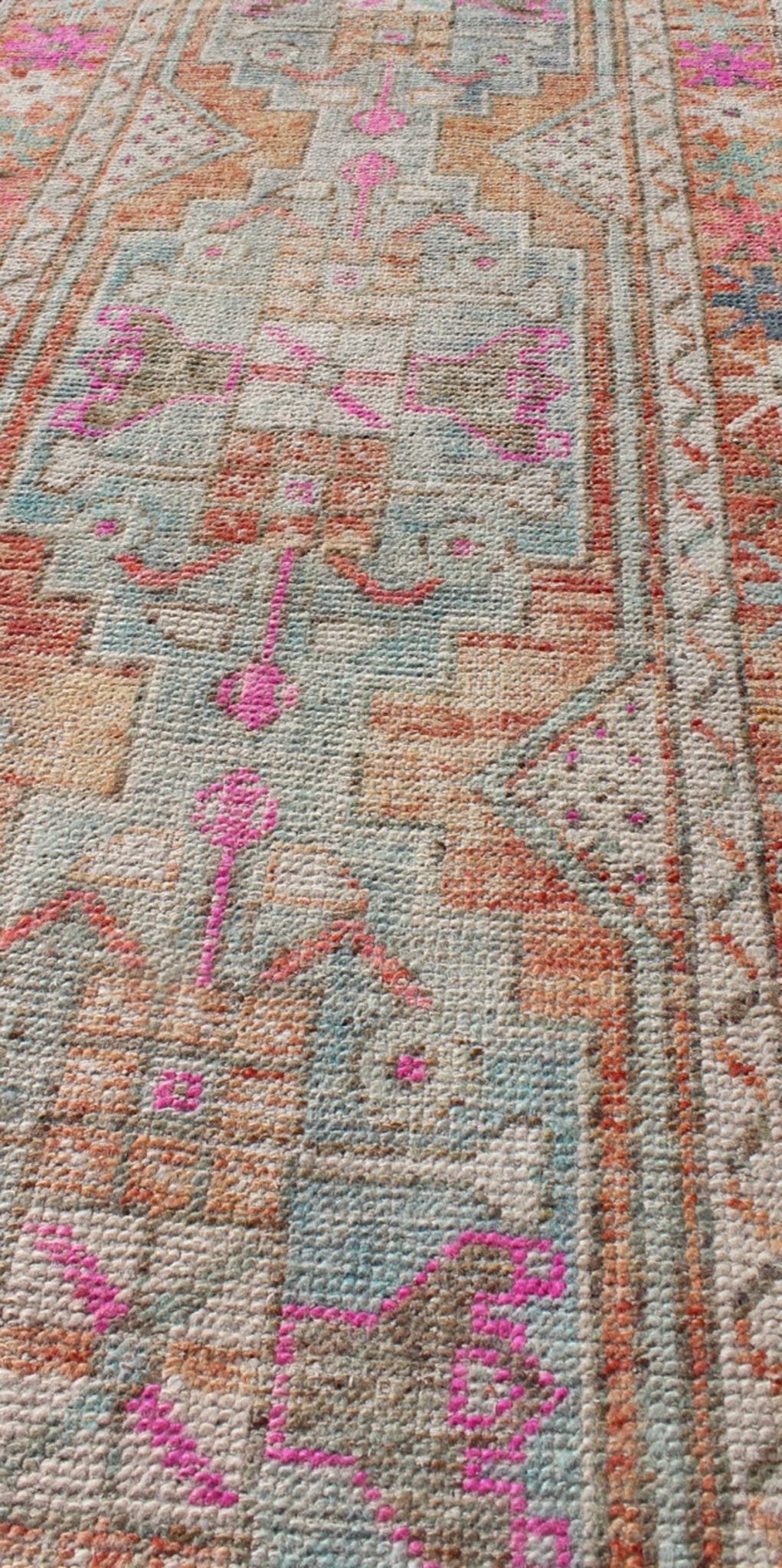 Vintage Turkish Oushak Geometric Runner With in Light Orange and Multi Colors Oushak Vintage Rug from Turkey with Multi - Colored Medallion Design, rug en - 165996, country of origin / type: Turkey / Oushak, circa 1930 This vintage Turkish Ou... - Keivan Woven ArtsEN - 165996 - 9520Rug