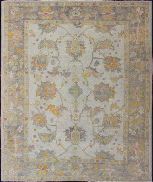 Turkish Oushak Reproduction Rug with Muted Color Palette and All - Over Flower Design Turkish Oushak rug with array of light and medium tone colors and design, Keivan Woven Arts / rug EN - 176126, country of origin / type: Turkey / Oushak Thi... - Keivan Woven ArtsEN - 176126 - 12613Rug