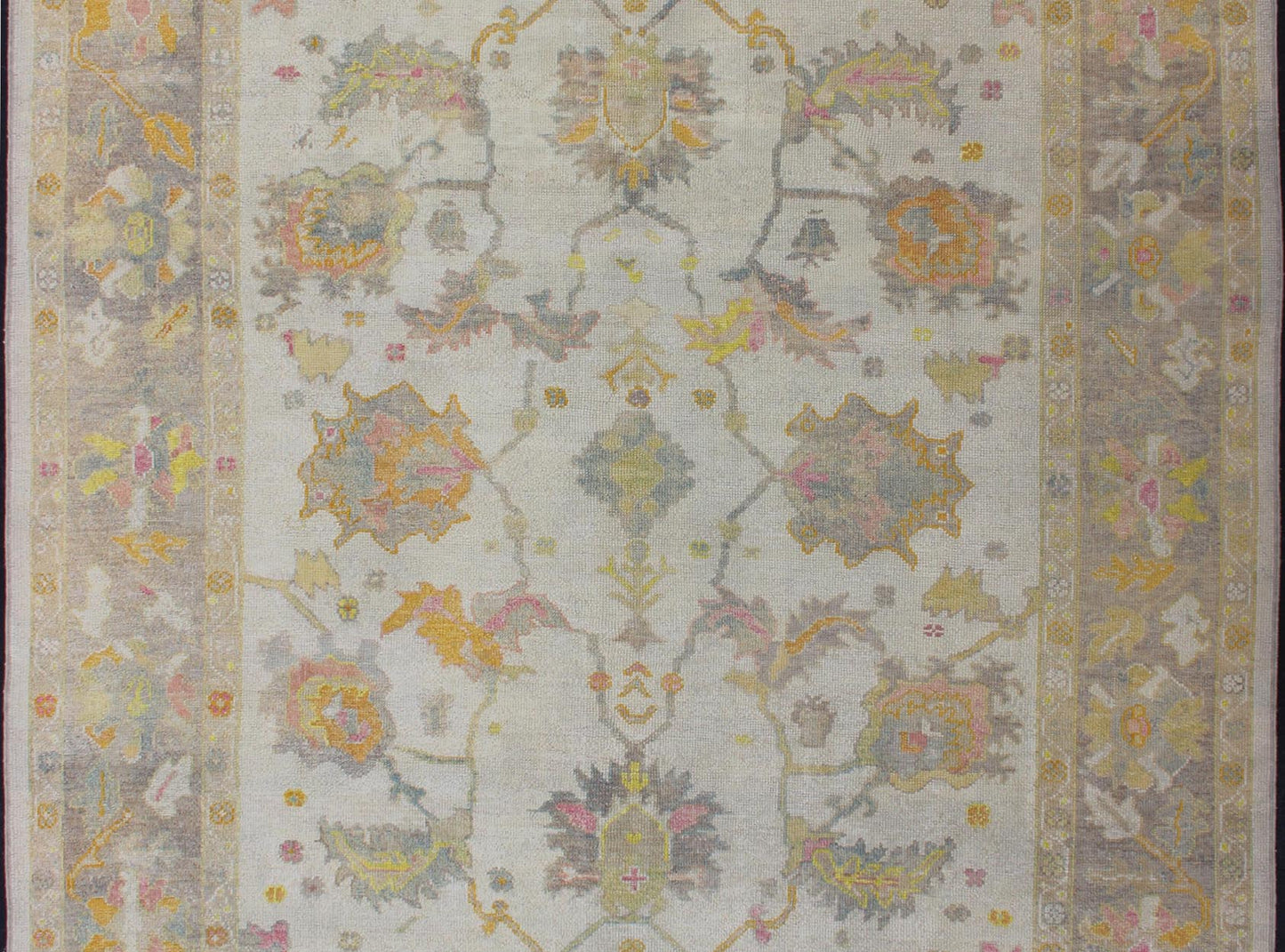 Turkish Oushak Reproduction Rug with Muted Color Palette and All - Over Flower Design Turkish Oushak rug with array of light and medium tone colors and design, Keivan Woven Arts / rug EN - 176126, country of origin / type: Turkey / Oushak Thi... - Keivan Woven ArtsEN - 176126 - 12613Rug