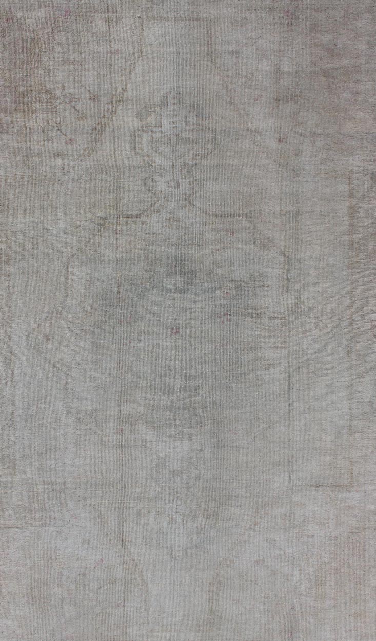 Neutral Vintage Oushak Turkish Rug in Pale brown, pale green, pink and cream colors. Measures: 4'6 x 7'3 Finely woven Vintage Oushak Carpet with Faded colors and Design, Keivan Woven Arts/ rug EN - 176289, country of origin / type: Turkey ... - Keivan Woven ArtsEN - 176289 - 10998Rug