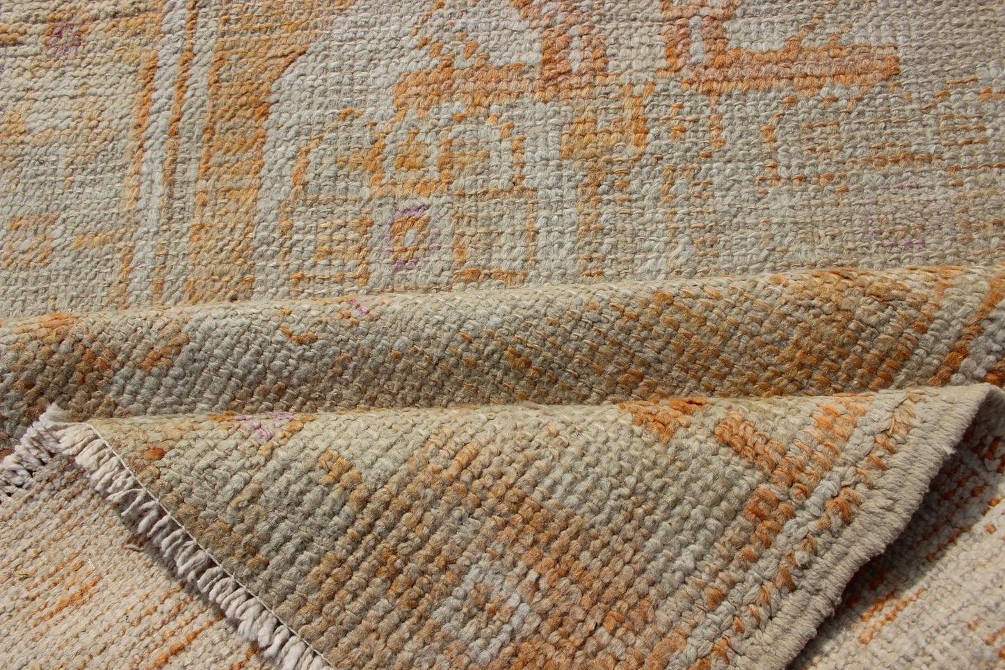 Vintage Turkish Oushak Runner With Medallion's in Light Blue, Cream, Light Orange Dual Panel Oushak runner from Turkey with Medallions, Keivan Woven Arts / rug EN - 176297, country of origin / type: Turkey / Oushak, circa 1940 This vintage... - Keivan Woven ArtsEN - 176297 - 11004Rug
