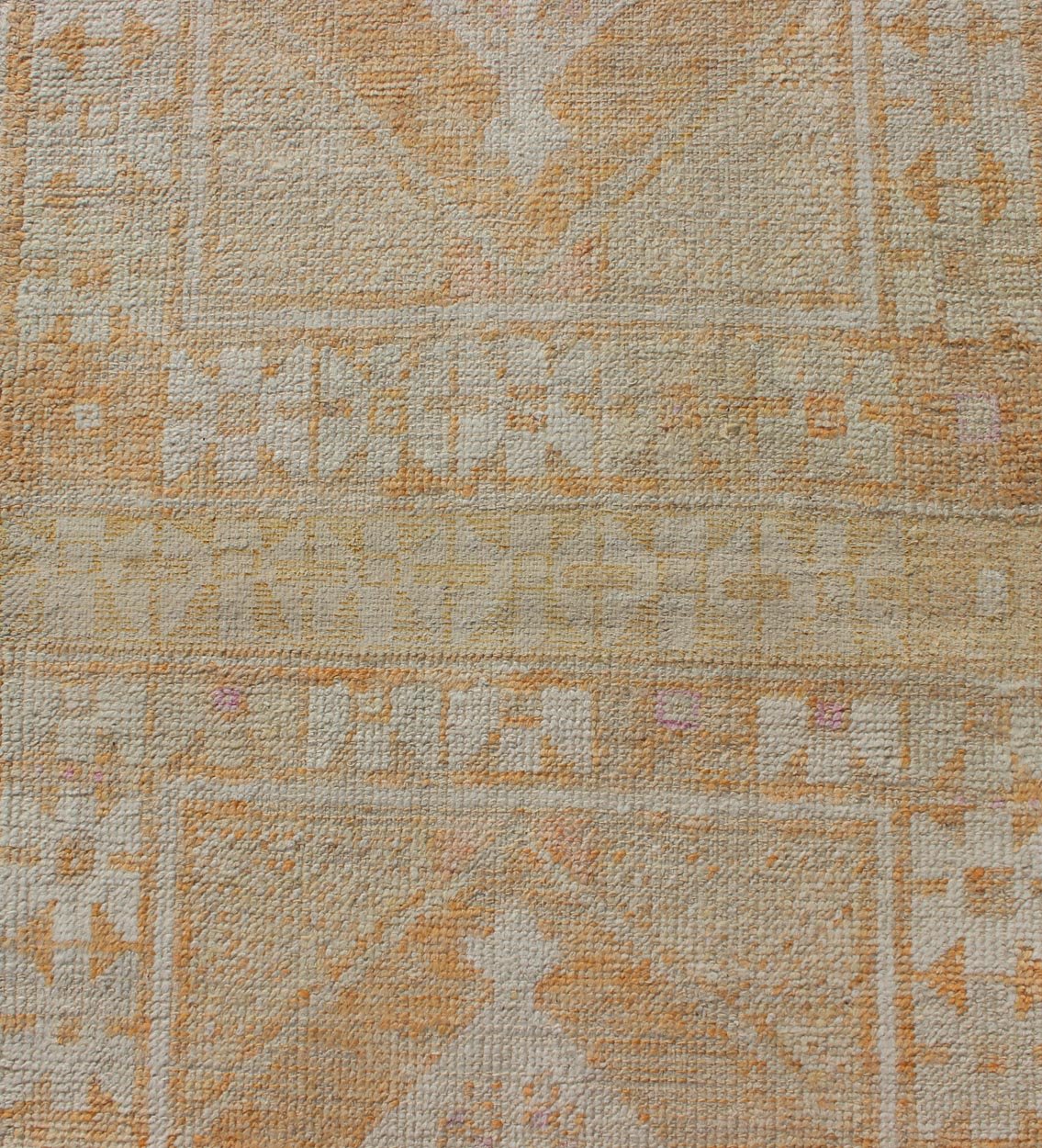 Vintage Turkish Oushak Runner With Medallion's in Light Blue, Cream, Light Orange Dual Panel Oushak runner from Turkey with Medallions, Keivan Woven Arts / rug EN - 176297, country of origin / type: Turkey / Oushak, circa 1940 This vintage... - Keivan Woven ArtsEN - 176297 - 11004Rug