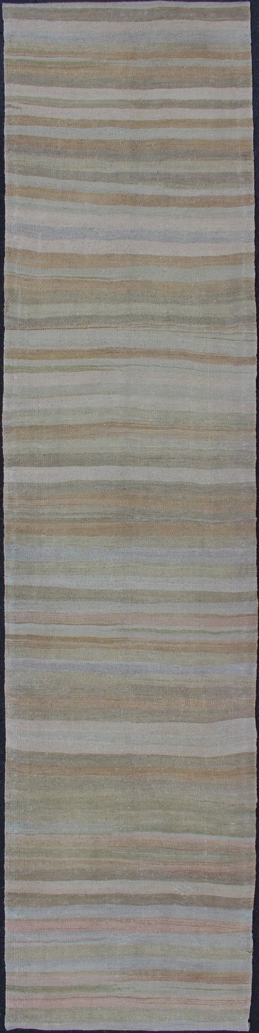 Striped Vintage Turkish Flat - Weave Runner With Minimalist & Modern Design. Vintage Kilim runner from Turkey with stripes, rug/EN - 176326, country of origin / type: Turkey / Kilim, circa 1960 This softly striped - design vintage runner from T... - Keivan Woven ArtsEN - 176326 - 12725Rug