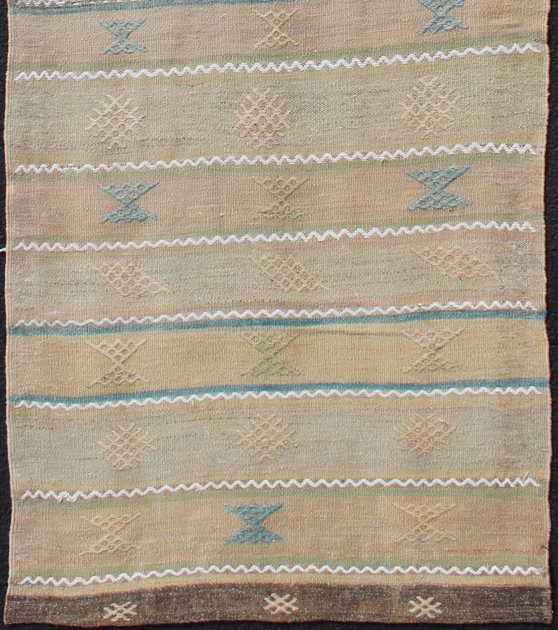 Vintage Turkish Kilim Runner In Stripe and Modern Design with Geometric Motif Vintage Turkish Kilim runner with a stripe and modern design with motif of geometric design Minimalist stripe design Kilim runner from Turkey, rug en - 10, Keivan Woven... - Keivan Woven ArtsEN - 176422 - 11016Rug