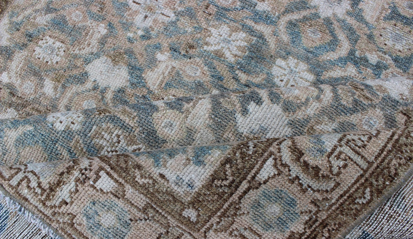 Antique Persian Malayer Runner With Herati Design in Light Tones of Light Blue and Cream. Keivan Woven Arts / rug EN - 176451, country of origin / type: Iran / Mahal, circa 1920 Measures: 3'6 x 15'1. This antique Persian Malayer runner, circa earl... - Keivan Woven ArtsEN - 176451 - 10114Rug