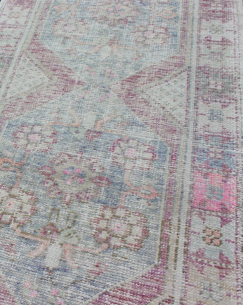 Distressed Vintage Turkish Oushak Runner in Light Purple, Light Green and light Blue Lightpurple, light green and light blue vintage Oushak runner with Multi - Medallion Design, rug en - 176562, country of origin / type: Turkey / Oushak, circa 1940... - Keivan Woven ArtsEN - 176562 - 10263Rug
