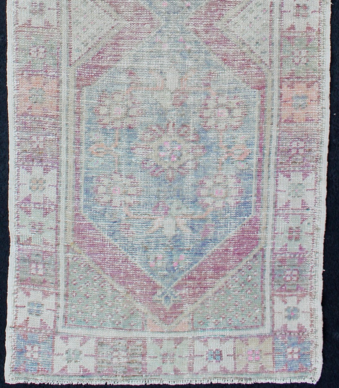 Distressed Vintage Turkish Oushak Runner in Light Purple, Light Green and light Blue Lightpurple, light green and light blue vintage Oushak runner with Multi - Medallion Design, rug en - 176562, country of origin / type: Turkey / Oushak, circa 1940... - Keivan Woven ArtsEN - 176562 - 10263Rug