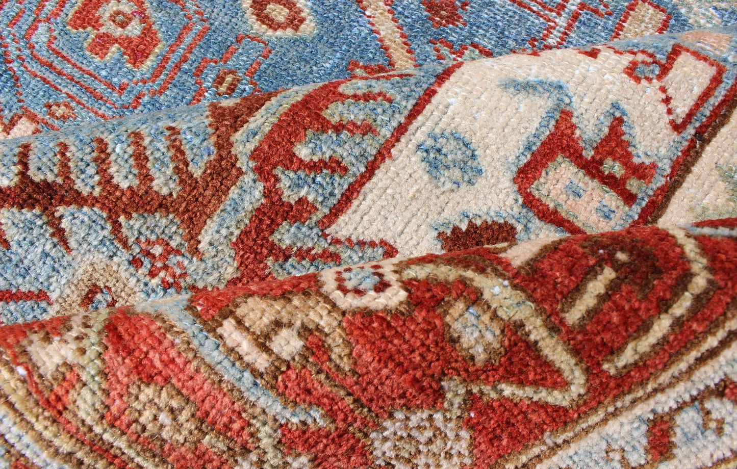 Blossom design Persian Malayer antique rug in red, blue, and ivory tones, rug en - 176571, country of origin / type: Iran / Malayer, circa 1920. This beautiful antique early 20th century Persian Malayer carpet features an all - over design of repeat... - Keivan Woven ArtsEN - 176571 - 10183Rug