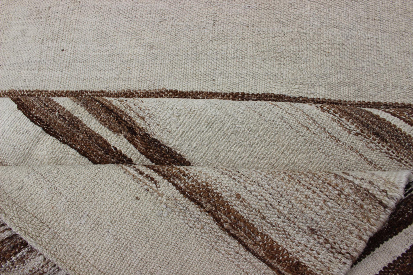 Minimalist Design Vintage Long Kilim Runner with Stripes in Brown and Ivory kwarugs Vintage Turkish Kilim vintage runner with modern/contemporary stripe design. Keivan Woven Arts / rug EN - 176842, country of origin / type: Turkey / Kilim, circa 1... - Keivan Woven ArtsEN - 176842 - 11405Rug