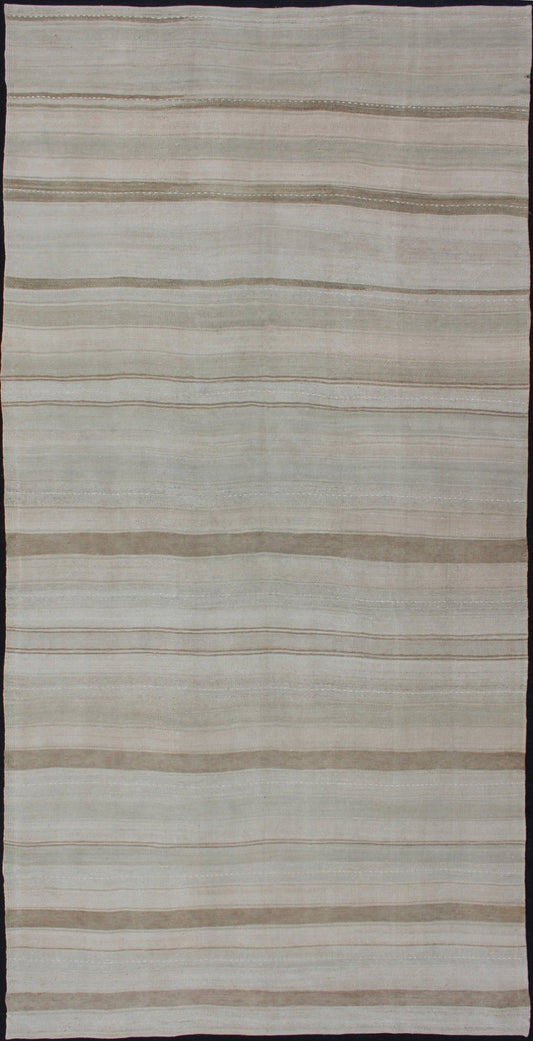 Large Gallery Runner Vintage Turkish Kilim Stripes in Light Camel and Neutral Tone Keivan Woven Arts - Stripe design Kilim Gallery Rug / runner in cream and taupe light camel and neutrals , rug EN - 176882, country of origin / type: Turkey / Kilim, ci... - Keivan Woven ArtsEN - 176882 - 12743Rug