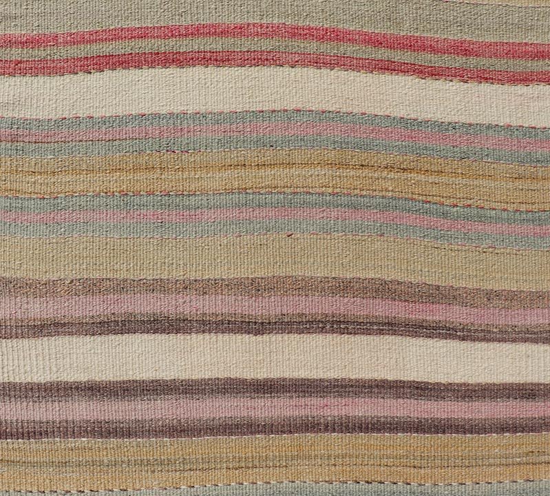Colorful Vintage Turkish Kilim Runner with Stripes and Multi Colors. Keivan Woven Arts / rug EN - 178649, country of origin / type: Turkey / Kilim, circa Mid - 20th century. Measures: 2'6 x 13'5 Featuring a repeating horizontal stripe design, this u... - Keivan Woven ArtsEN - 178649 - 23637Rug