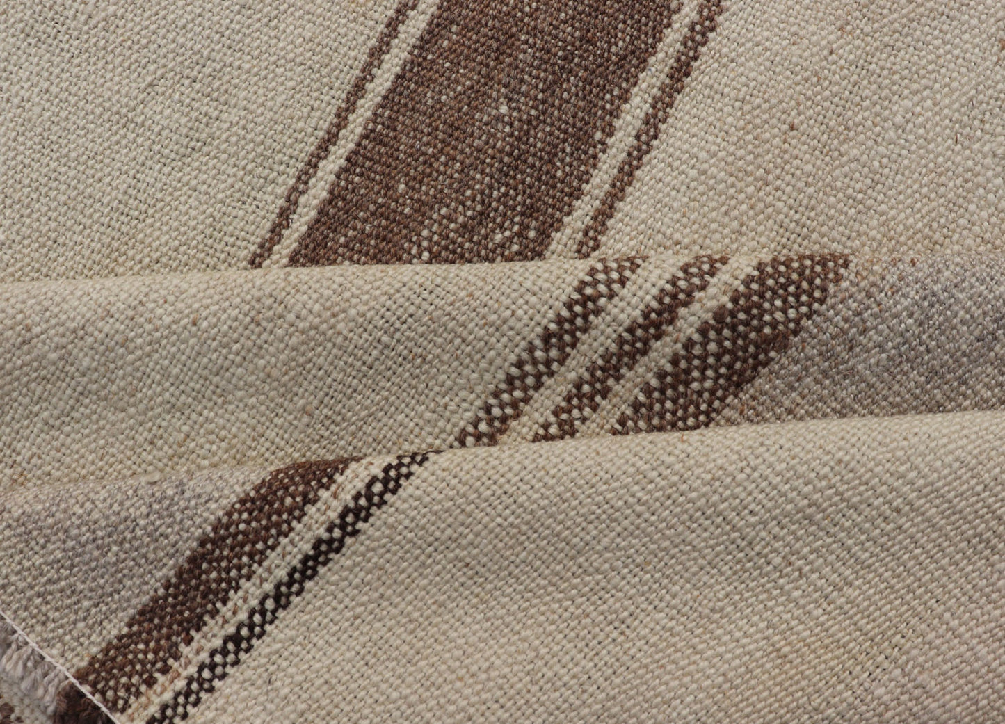 Vintage Turkish Kilim with Vertical Stripes in Tan, Taupe, Cream and Brown Vintage Kilim small Rug in Tan, Gray, Taupe, Cream & Brown, Keivan Woven Arts rug EN - 178677, country of origin / type: Turkey / Kilim, circa Mid - 20th Century. Mea... - Keivan Woven ArtsEN - 178677 - 18443Rug