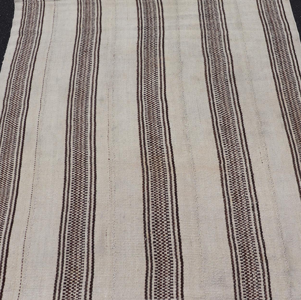 Stripe Design Turkish Vintage Flat - Weave Rug in Brown and Ivory. Keivan Woven Arts / rug EN - 178786, country of origin / type: Turkey / Kilim, circa 1950 Measures: 4'5 x 5'1 Woven during the early - 20th century in Turkey, this Kilim is decorated w... - Keivan Woven ArtsEN - 178786 - 24187Rug