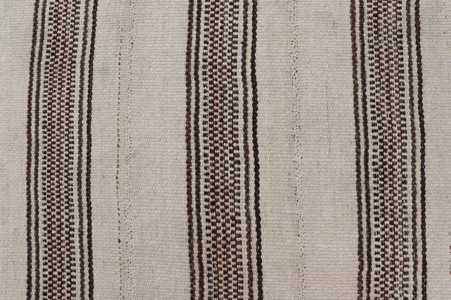 Stripe Design Turkish Vintage Flat - Weave Rug in Brown and Ivory. Keivan Woven Arts / rug EN - 178786, country of origin / type: Turkey / Kilim, circa 1950 Measures: 4'5 x 5'1 Woven during the early - 20th century in Turkey, this Kilim is decorated w... - Keivan Woven ArtsEN - 178786 - 24187Rug
