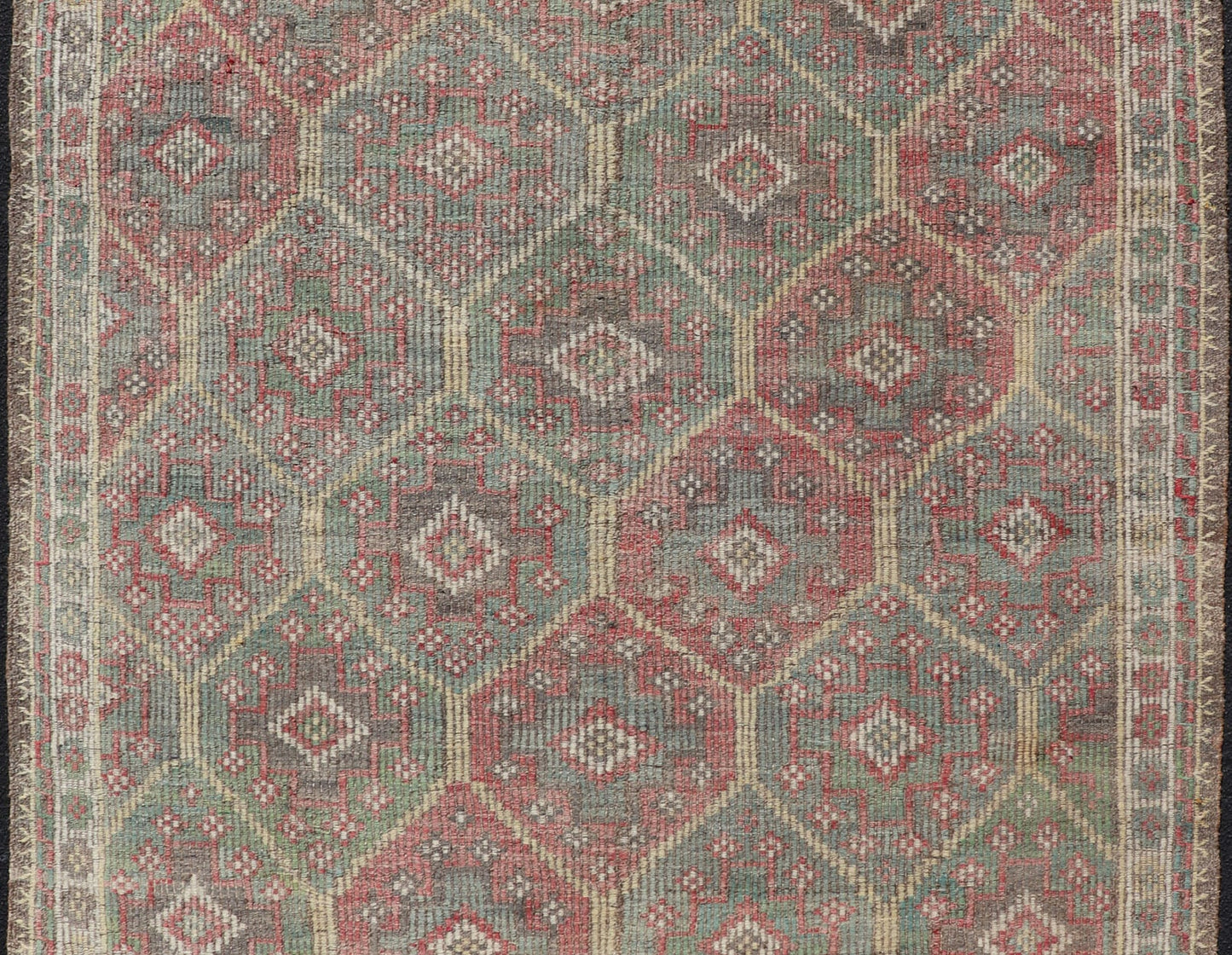 Colorful Vintage Turkish Kilim Embroidered Jajeem with Tribal Design Multicolored flat - woven Kilim rug from Turkey with all - over design, Keivan Woven Arts / rug EN - 178876, country of origin / type: Turkey / Kilim, circa 1950 Measures... - Keivan Woven ArtsEN - 178876 - 17514Rug