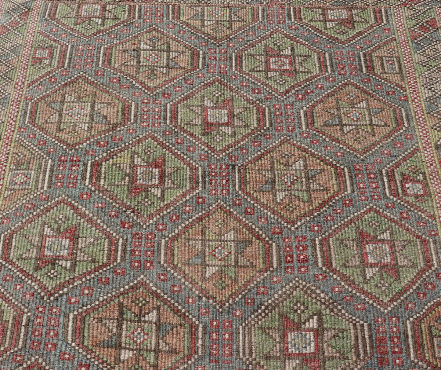 Colorful Vintage Turkish Flat - Weave Tribal Motif Kilim with Embroideries Colorful Vintage Turkish Flat - Weave Tribal Motif Kilim with Embroideries. Keivan Woven Arts / rug /EN - 178922 Mid - 20th Century This Embroidered kilim rug from Turkey... - Keivan Woven ArtsEN - 178922 - 17538Rug