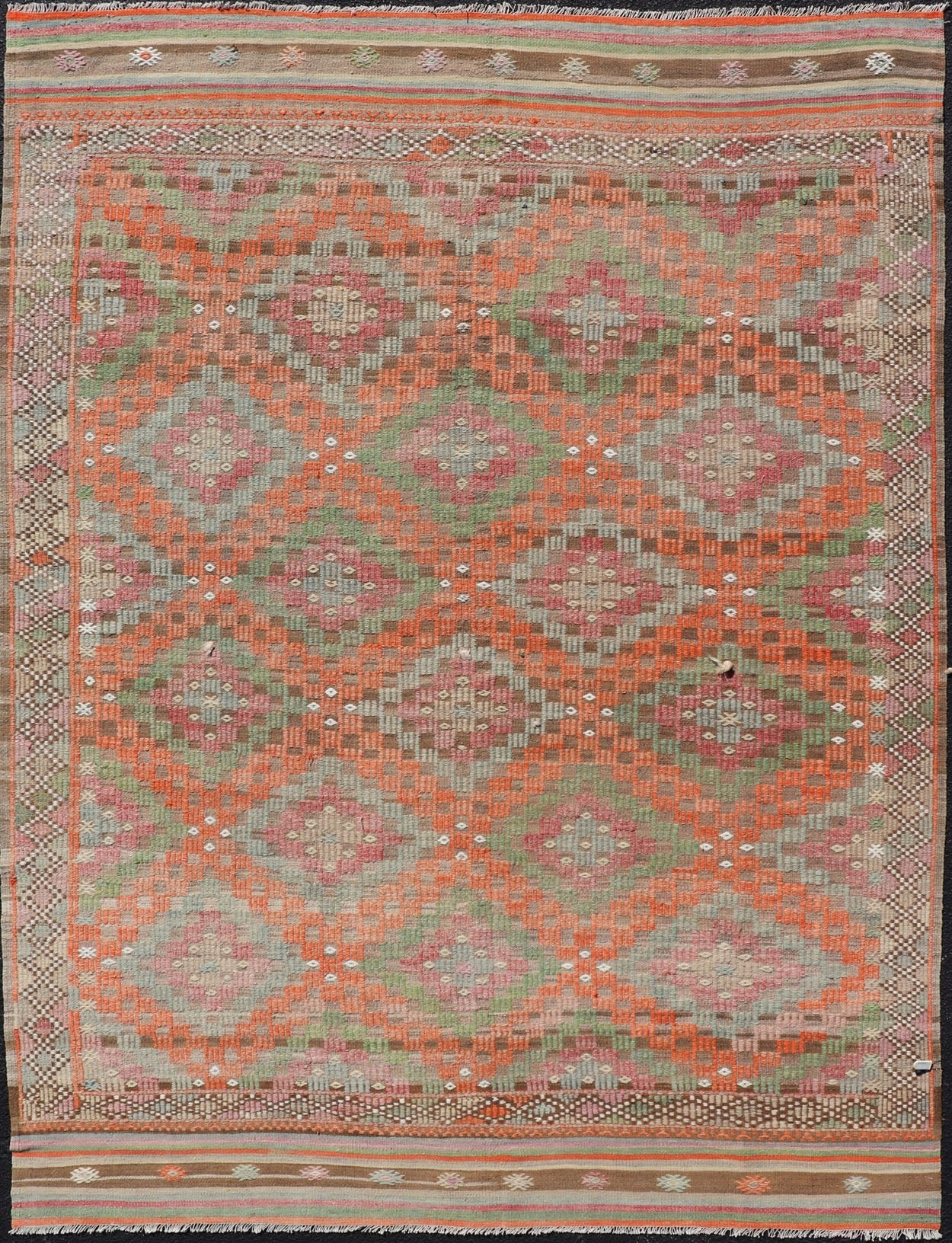 Vintage Turkish flat - weave Tribal Modern kilim with embroideries in multi colors, Keivan Woven Arts / rug / EN - 178975 country of origin / type: Turkey / Kilim, circa 1950 Measures: 6'5 x 8'8 Colorful Vintage Turkish Embroidered Flat - Weav... - Keivan Woven ArtsEN - 178975 - 17544Rug