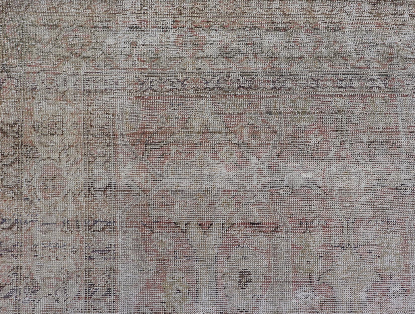 Distressed Antique Hand - Knotted Persian Mahal Rug in Wool in Neutral Tones This antique Persian Mahal rug has been hand - knotted in wool and features an all - over sub - geometric design rendered in neutral tones. A complementary, multi - tiered borde... - Keivan Woven ArtsEN - 178980 - 19856