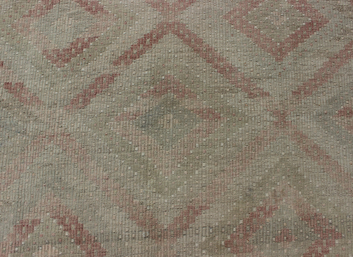 Vintage Turkish Large Embroidered Rug with Geometric Diamond Design with soft colors Large Embroidered vintage rug from Turkey in shades of tan, light green, light red, and cream with geometric pattern, rug EN - 179324, country of origin / type: Turk... - Keivan Woven ArtsEN - 179324 - 12777Rug