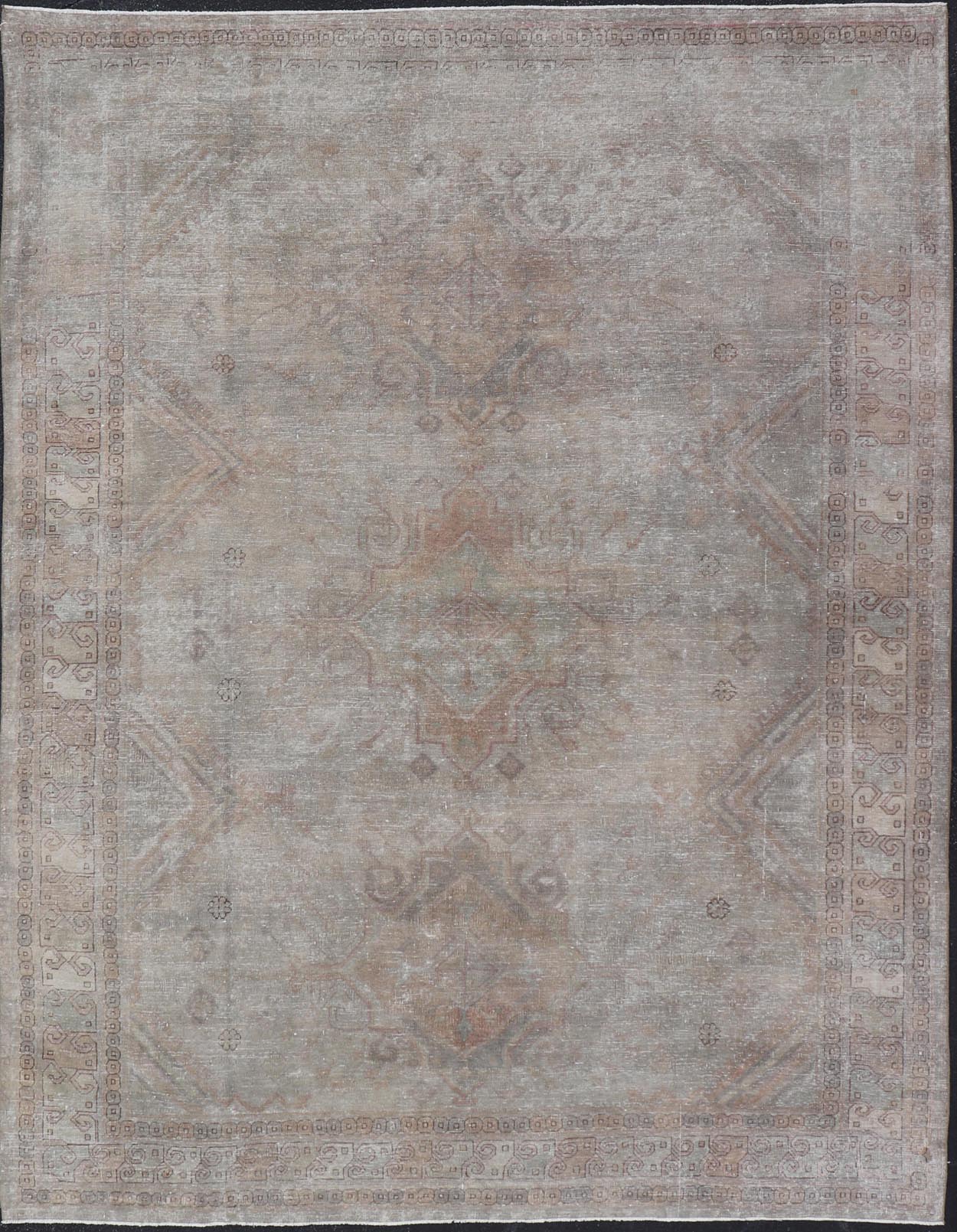 Antique Khotan Rug in Medallions with Silvery Background and Muted Colors. Keivan Woven Arts / rug EN - 179399, country of origin / type: Turkestan / Khotan, 1900 Measures: 8'0 x 10'6 This attractive Khotan rug is a spectacular testament to the co... - Keivan Woven ArtsEN - 179399 - 23696Rug