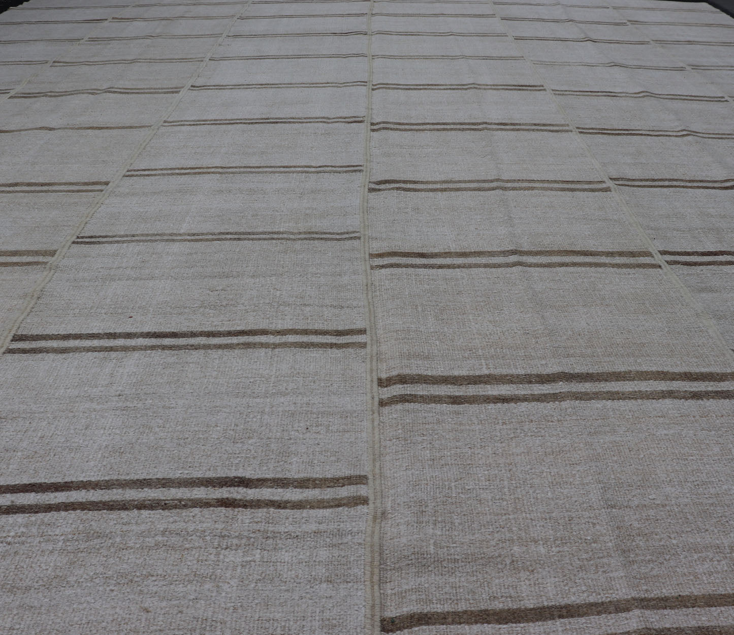 Large Vintage Paneled Kilim Flat - Weave Stripe in Neutral Tones of Cream & light Brown. Keivan Woven Arts /rug#EN - 179572, country of origin / type: Turkey / Kilim 1950's, Casual flat - weave Kilim Measures: 12'2 x 14'8 This beautiful Large... - Keivan Woven ArtsEN - 179572 - 15386Rug