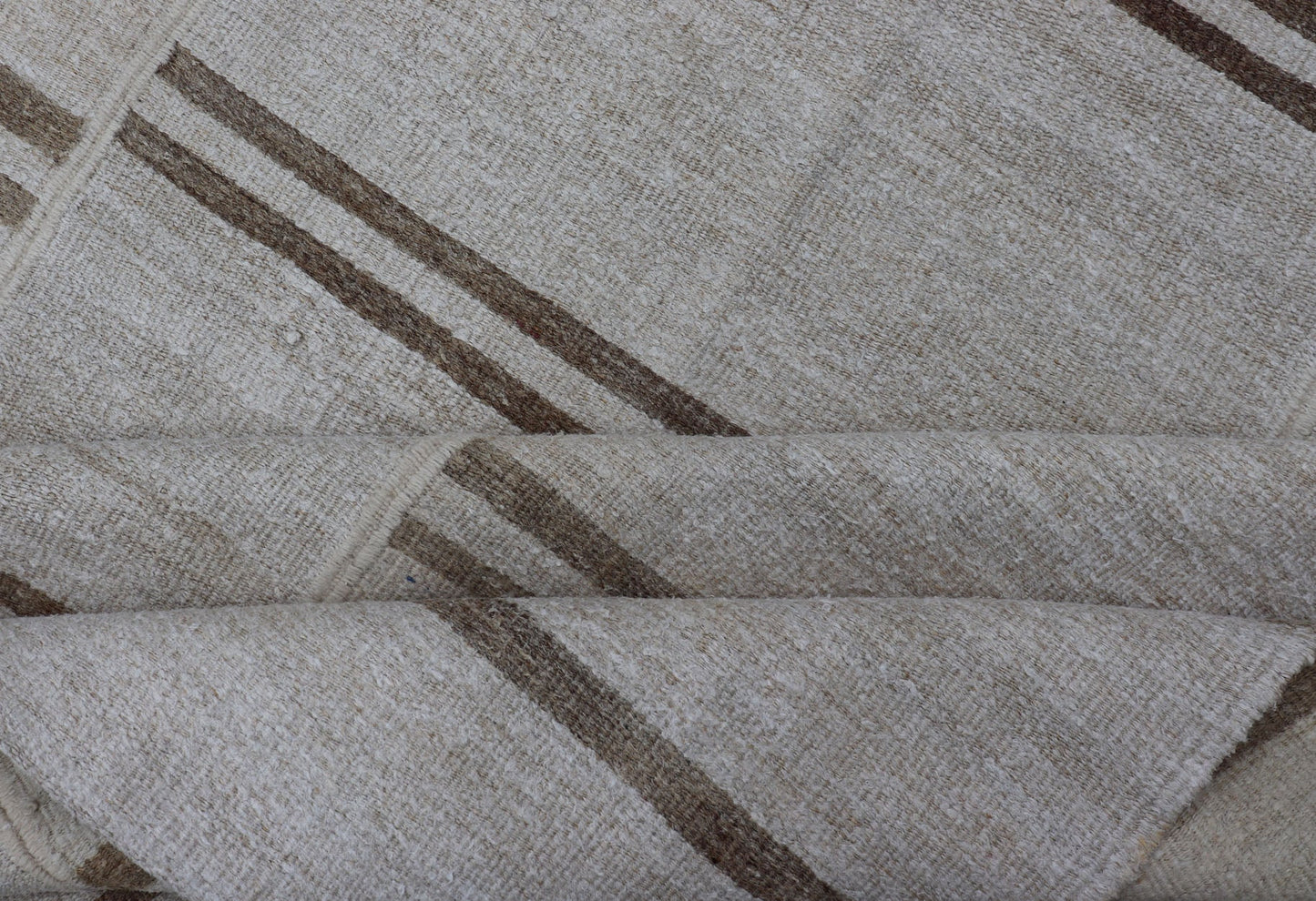 Large Vintage Paneled Kilim Flat - Weave Stripe in Neutral Tones of Cream & light Brown. Keivan Woven Arts /rug#EN - 179572, country of origin / type: Turkey / Kilim 1950's, Casual flat - weave Kilim Measures: 12'2 x 14'8 This beautiful Large... - Keivan Woven ArtsEN - 179572 - 15386Rug